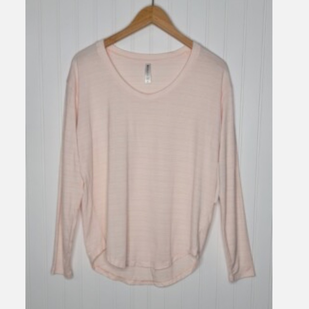 Athleta Cloudlight Stratus Striped Long Sleeve Soft Knit Peachy Pink Tee Sz M